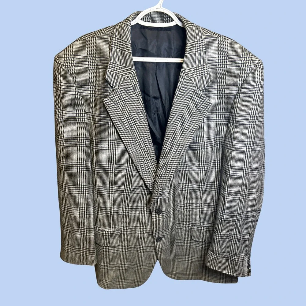 Burberrys Blazer Men 42R Gray Glen Plaid Wool Sport Coat Nordstrom Vintage